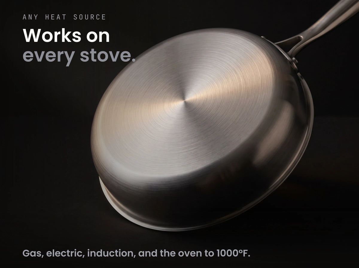 Works on every stovetop: gas, electric, ceramic, induction and the oven up to 1000°F
